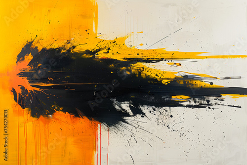 Imitation of an abstract acrylic painting envisioning duality, movement and explosion by means of contrast between black and yellow