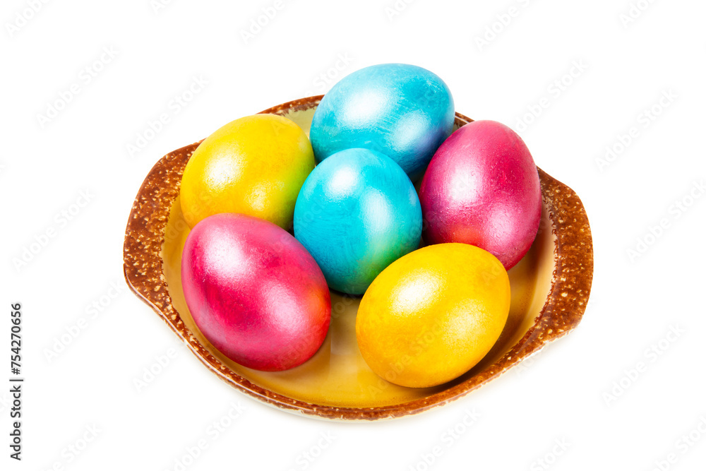 Easter eggs isolated on a white background. Handmade colorful Easter eggs. Easter celebration concept. Easter eggs isolated on a white background. Handmade colorful Easter eggs. Easter celebration concept.