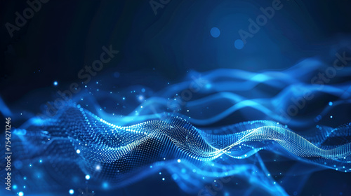 abstract background with waves, This design features abstract glowing circle lines set against a dark blue background © kaneez