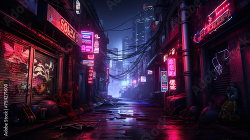 Gritty Cyberpunk City Neonlit Urban Dystopia .. © khan