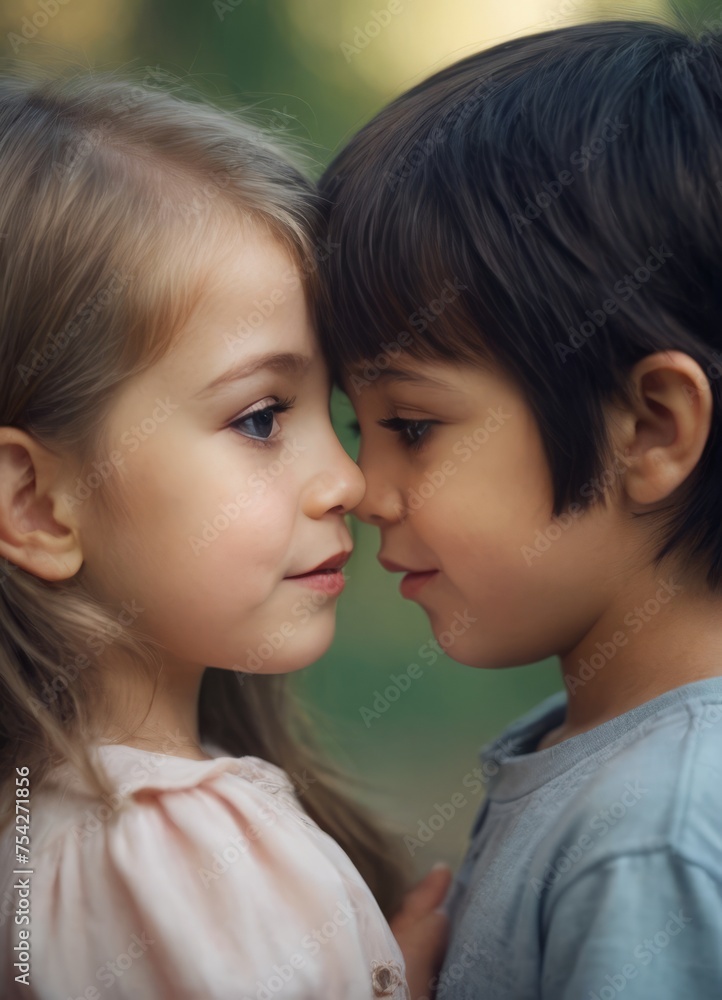 Little boy kissed for the first time adorable little girl. Love and romantic concept. Little boy kissed for the first time adorable little girl. Love and romantic concept.