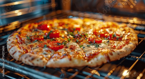 Pizza on Metal Rack in Oven