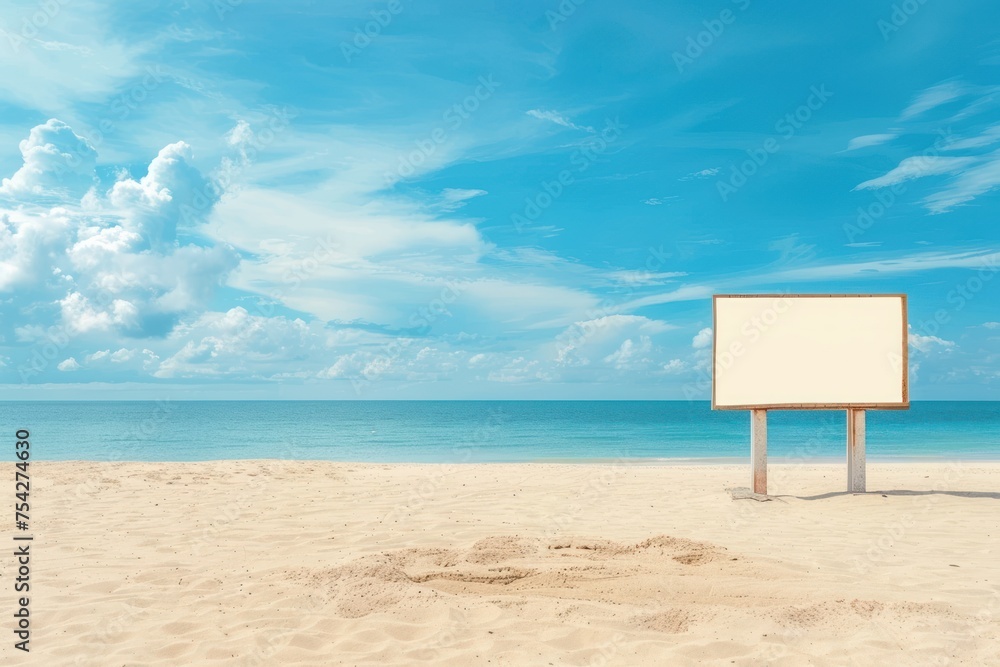 Blank empty billboard mockup on summer beach Blank empty billboard mockup on summer beach