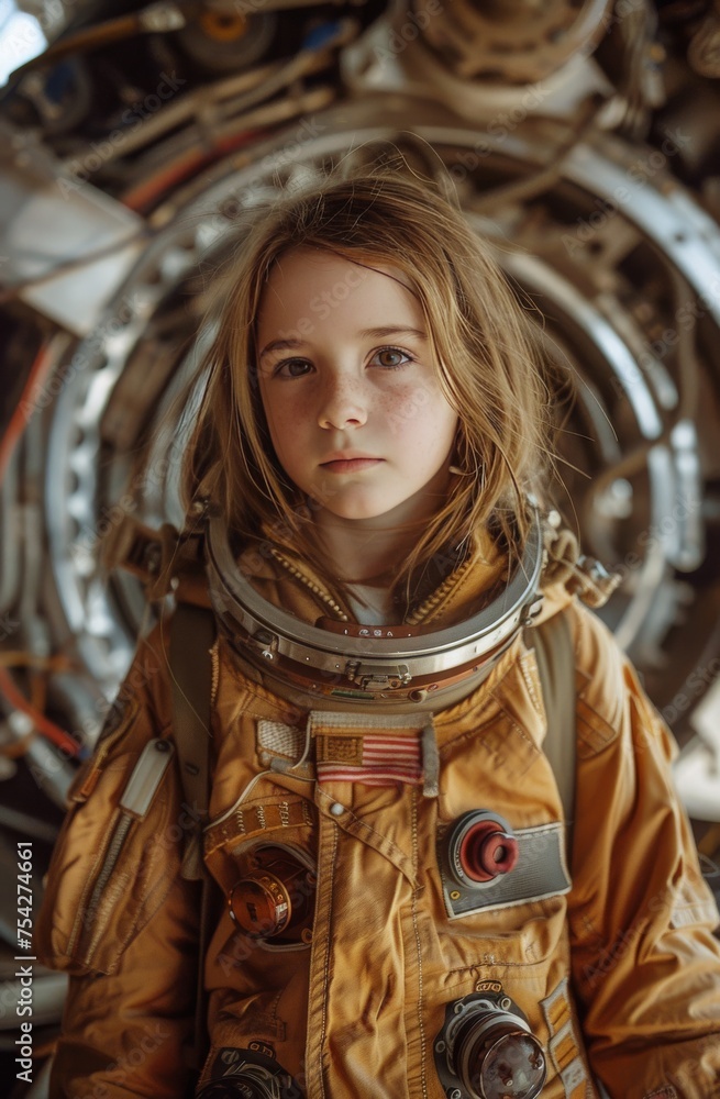 Little Girl in Astronaut Suit Looking Up