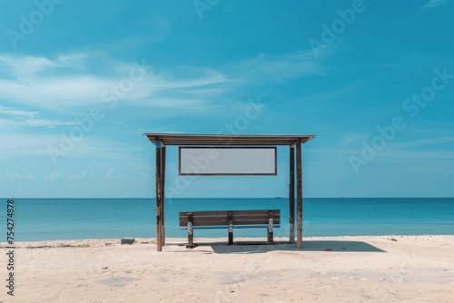 Blank empty billboard mockup on summer beach