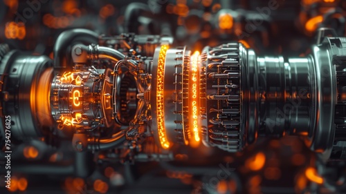 High-Tech Futuristic Engine Concept with Orange Illumination