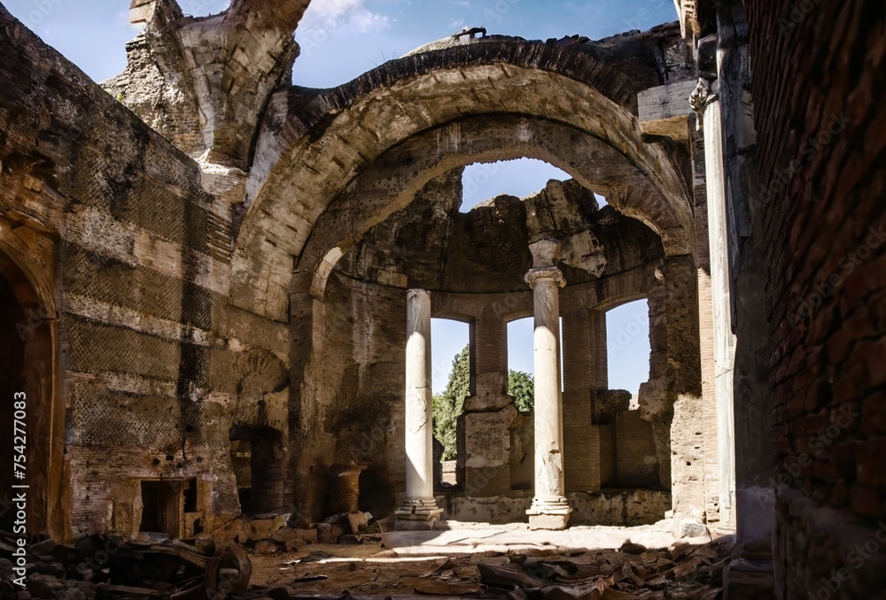 Obraz premium Built by the Roman Emperor Hadrian, Hadrian's Villa (Tivoli, Rome) is one of the most beautiful archaeological sites of ancient Rome