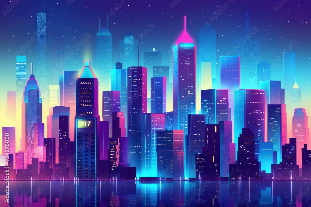 Futuristic cityscape with glowing skyscrapers background