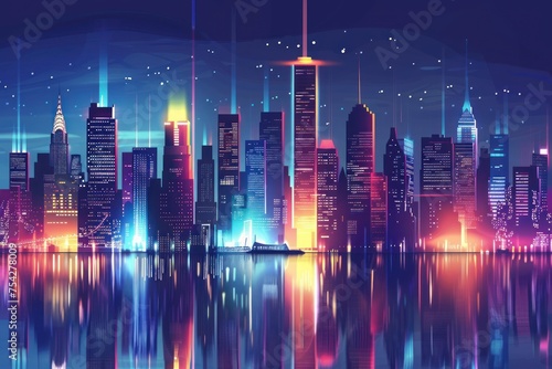 Futuristic cityscape with glowing skyscrapers background