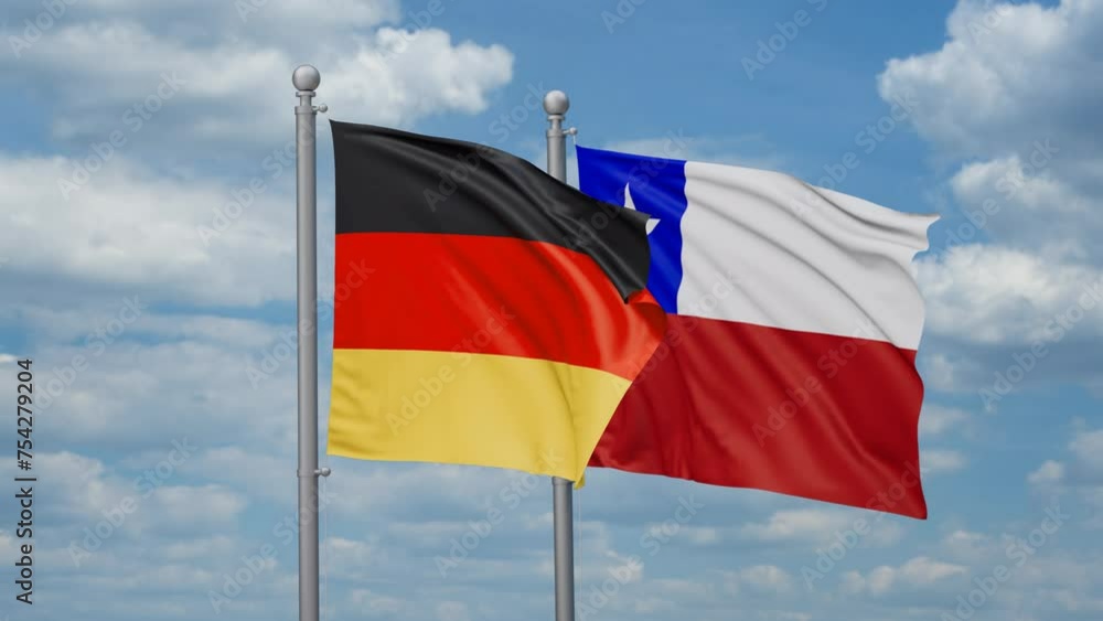 Chile and Germany two flags waving together, looped video, two country relations concept Chile and Germany two flags waving together, looped video, two country relations concept