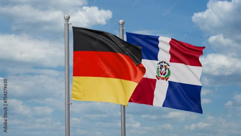 Dominican Republic and Germany two flags waving together, looped video, two country relations concept Dominican Republic and Germany two flags waving together, looped video, two country relations concept