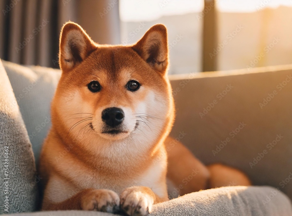 Peaceful Shiba inu dog lying on the couch at home Peaceful Shiba inu dog lying on the couch at home