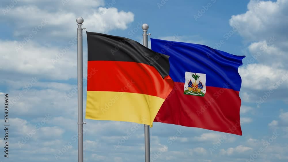 Haiti and Germany two flags waving together, looped video, two country relations concept Haiti and Germany two flags waving together, looped video, two country relations concept