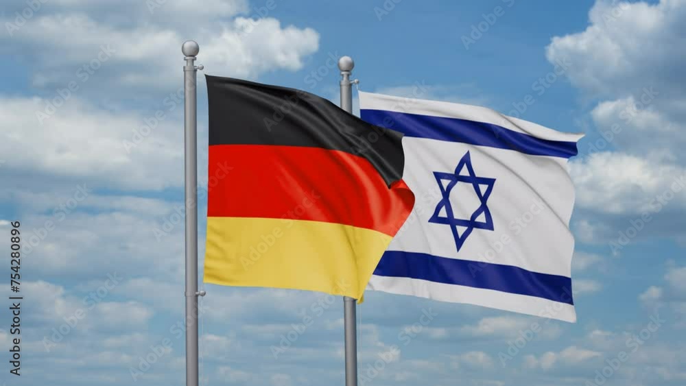 Israel and Germany two flags waving together, looped video, two country relations concept Israel and Germany two flags waving together, looped video, two country relations concept