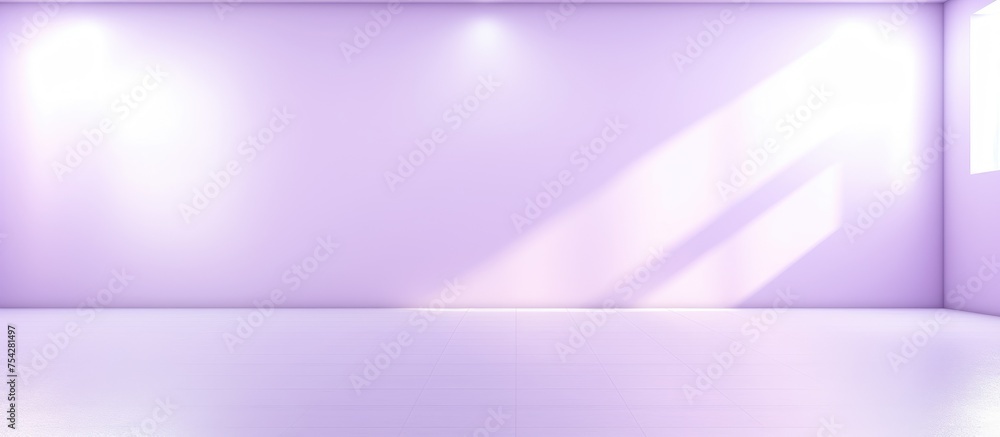 A room with a pale violet iridescent wall and a soft smooth white floor. The room appears bright and empty, with reflected light creating a soft glow. It exudes a clean and minimalist winter interior A room with a pale violet iridescent wall and a soft smooth white floor. The room appears bright and empty, with reflected light creating a soft glow. It exudes a clean and minimalist winter interior