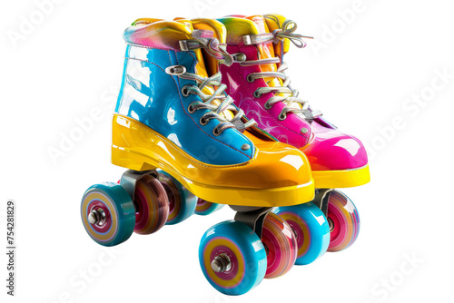 Colorful roller skates with rainbow wheels isolated on transparent background