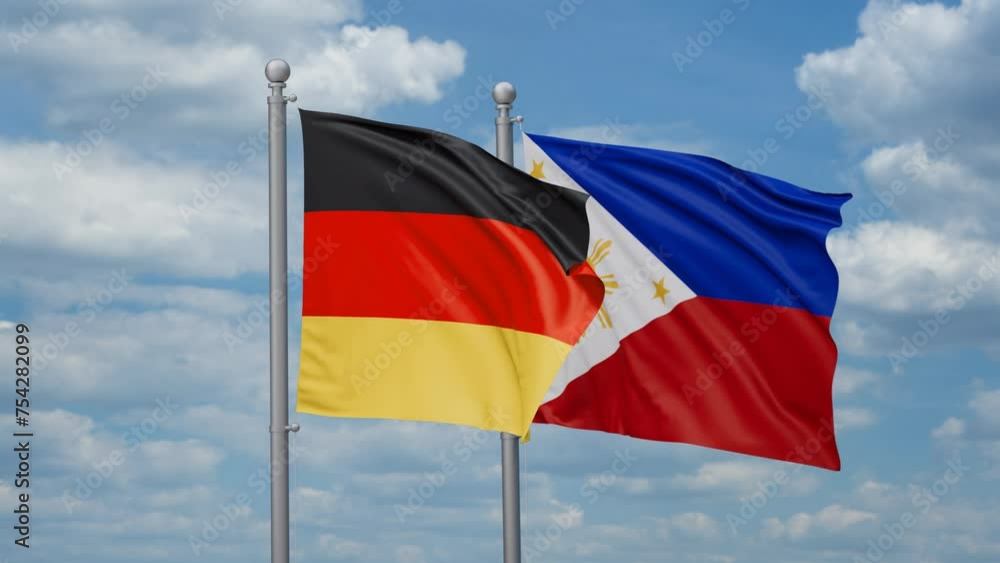 Philippines and Germany two flags waving together, looped video, two country cooperation concept Philippines and Germany two flags waving together, looped video, two country cooperation concept