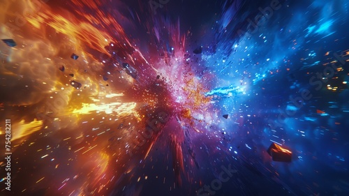 Dynamic explosion of colors depicting a burst of energy in abstract light display