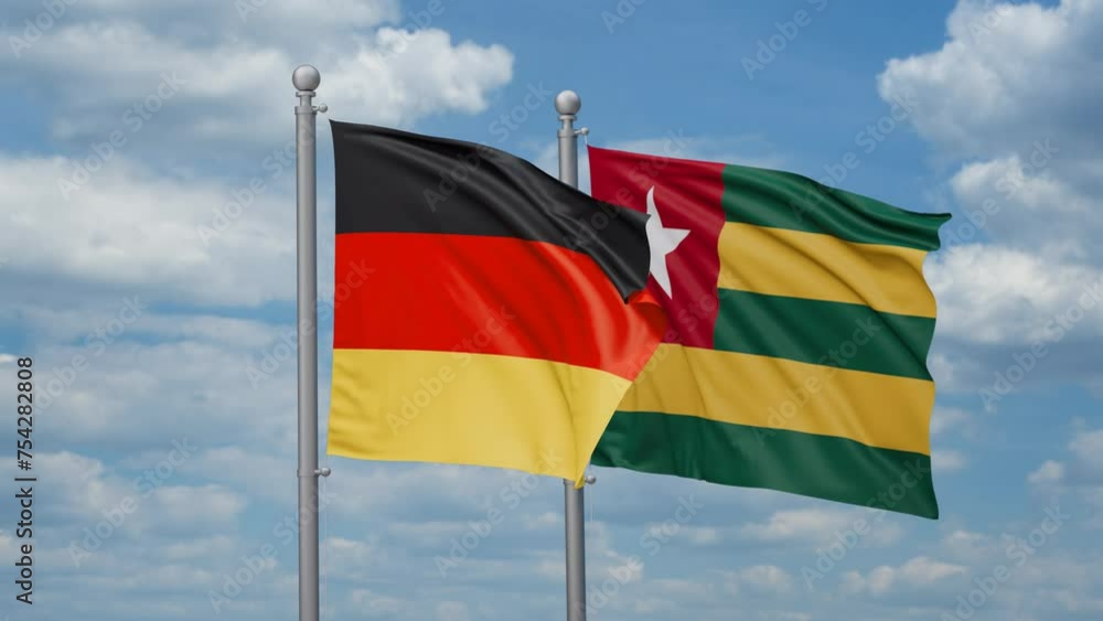 Togo, Togolese Republic and Germany two flags waving together, looped video, two country cooperation concept Togo, Togolese Republic and Germany two flags waving together, looped video, two country cooperation concept