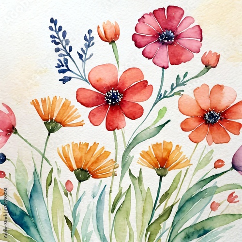 Meadow flowers watercolor illustration