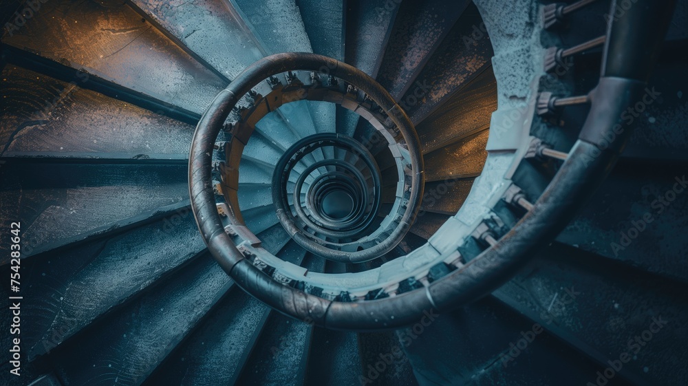 Downward spiral of an antique staircase, a symphony of form and function