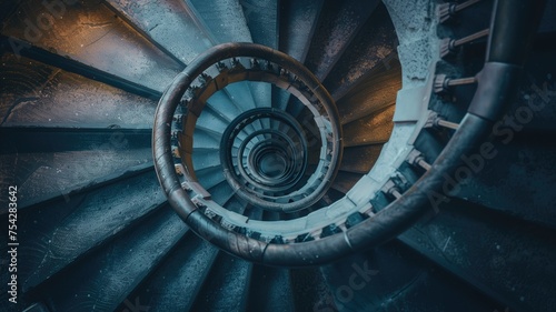 Downward spiral of an antique staircase, a symphony of form and function