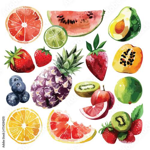 Fototapeta Naklejka Na Ścianę i Meble -  A collection of different fruits. watercolor clipart