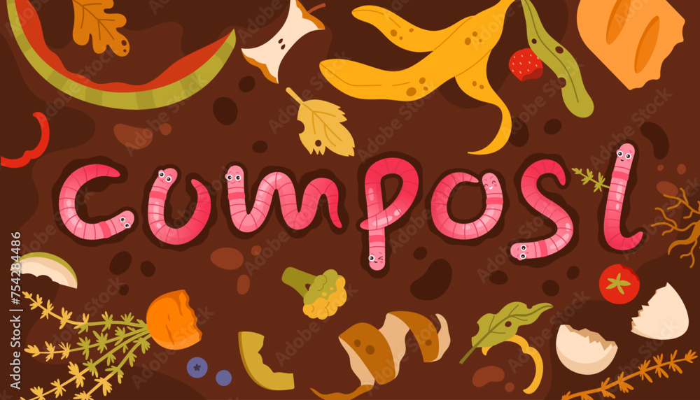 Soil with biodegradable organic waste and Compost text from cute pink ...