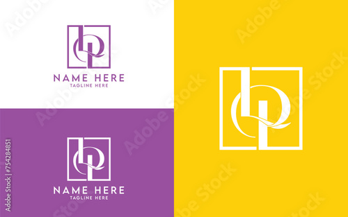 Luxury Elegant LP monogram logo design in square full editable vector template