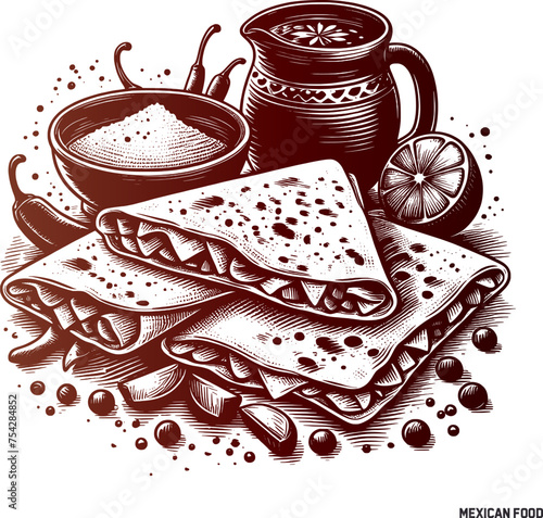 Traditional mexican food sketch art and Vector drawing