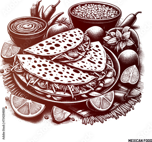 Traditional mexican food sketch art and Vector drawing