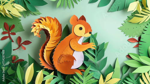 Background of a squirrel in paper-cut style