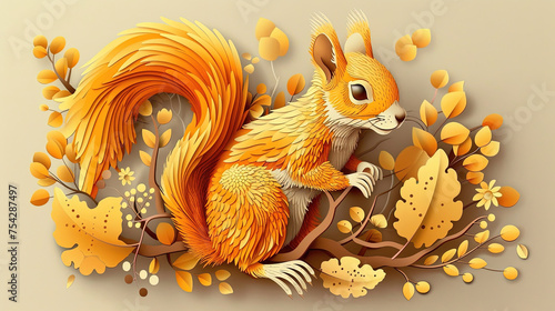 Background of a squirrel in paper-cut style © Ladyana