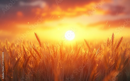 Realistic Photograph of Wheat Silhouettes Against a Vivid Orange Sunset