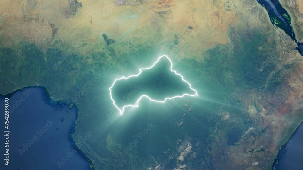 Realistic Earth Glowing Borders Central African Republic
