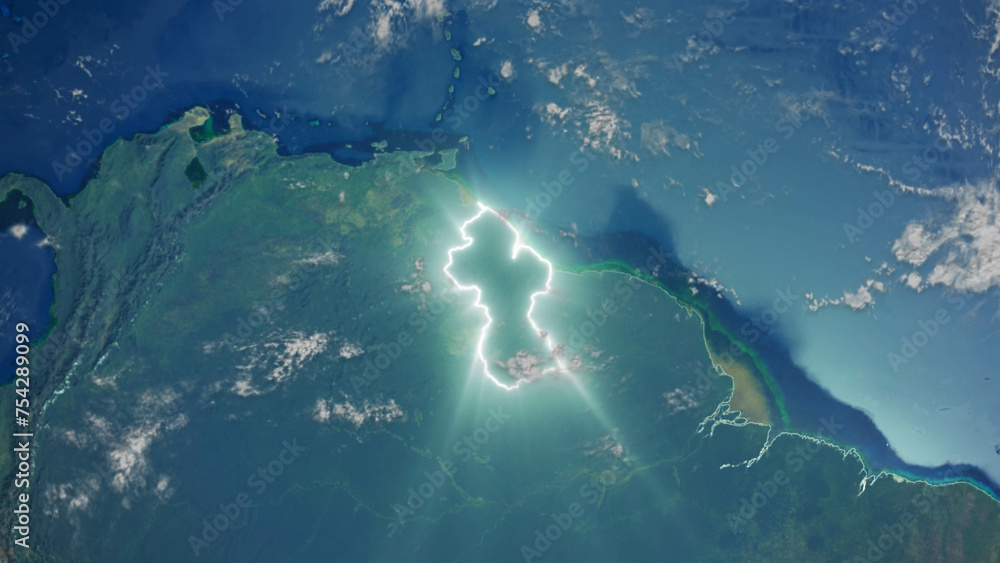 Realistic Earth Glowing Borders Guyana