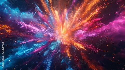 Explosion of cosmic particles in a colorful universe representing space and science concepts
