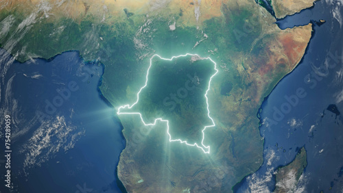 Realistic Earth Glowing Borders Democratic Republic of Congo © cinecycle