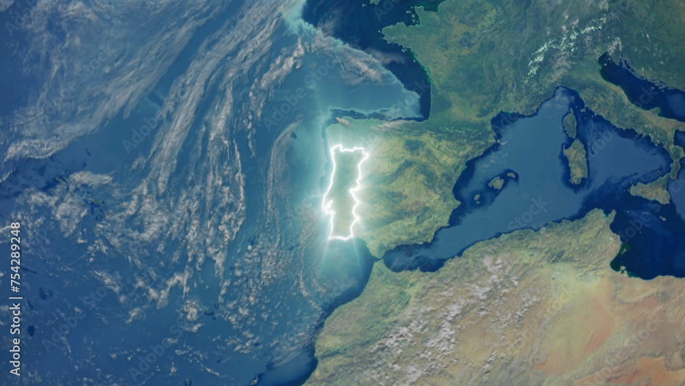 Realistic Earth Glowing Borders Portugal