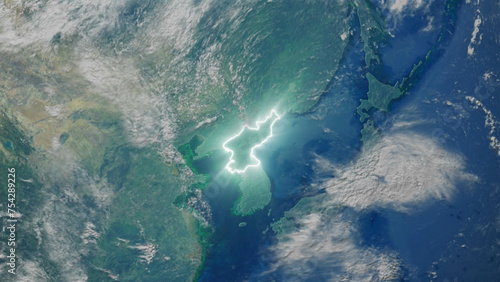 Realistic Earth Glowing Borders North Korea