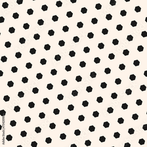 Simple abstract geometric seamless pattern with hexagon shapes in diagonal grid. Stylish minimal honeycomb texture. Black and white simple vector geo background. Repeat design for printing, embossing
