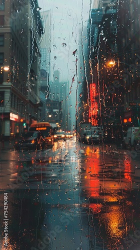 rainy weather in the evening city.