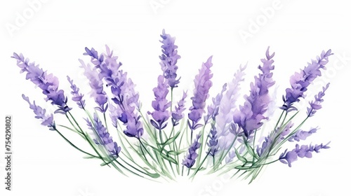 Watercolor lavender flowers on a white background. Organic lavandula herb stems. Medical and aroma lilac herb botanical drawing concept.