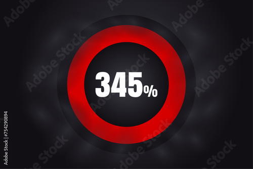 Loading 345% banner with dark background and red circle and white text. 345% Background design. 