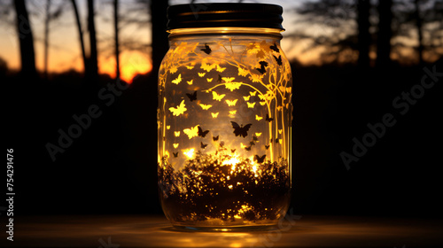 Mason Jar with Fireflies Glass mason jar filled with