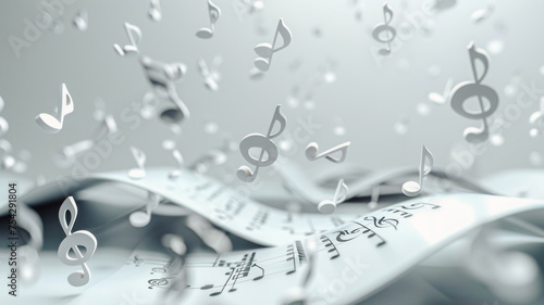 3D musical notes floating on stave, wallpaper concept.