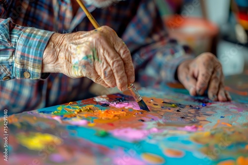 Senior man painting with vibrant colors