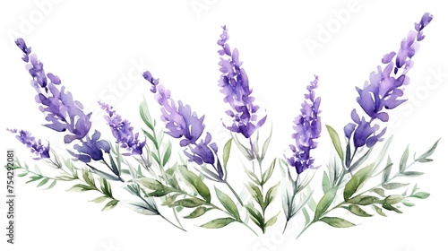 Watercolor lavender flowers on a white background. Organic lavandula herb stems. Medical and aroma lilac herb botanical drawing concept.