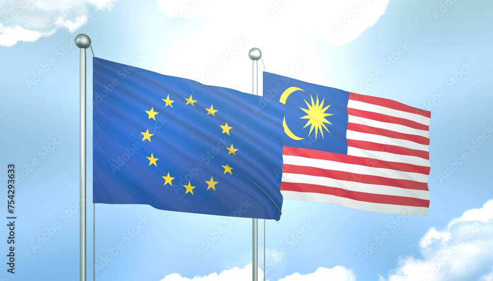 European Union and Malaysia Flag Together A Concept of Realations European Union and Malaysia Flag Together A Concept of Realations