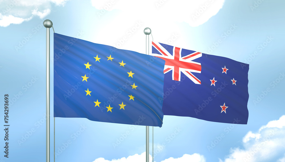 European Union and New Zealand Flag Together A Concept of Realations